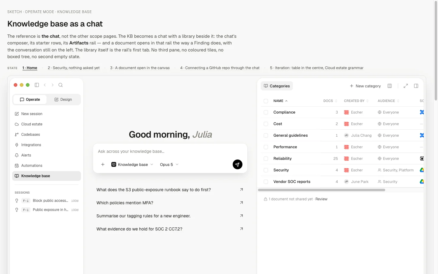 Knowledge base as a chat sketch.